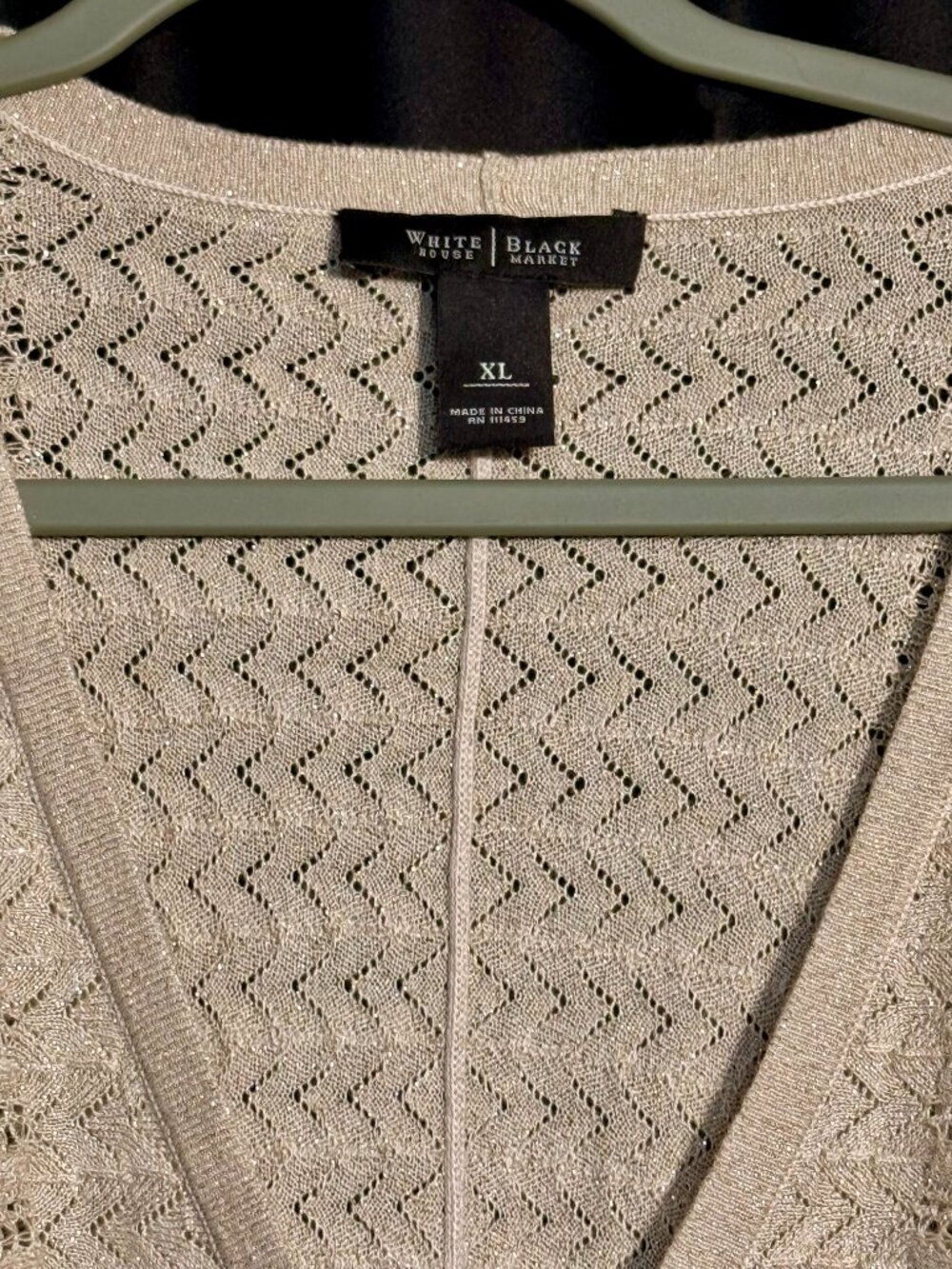 White House Black Market XL Metallic Shimmer Open Knit Cardigan Sweater Beige - Picture 2 of 7